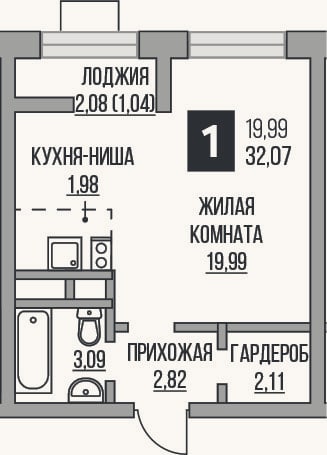 Планировка: Студия, 30 м²