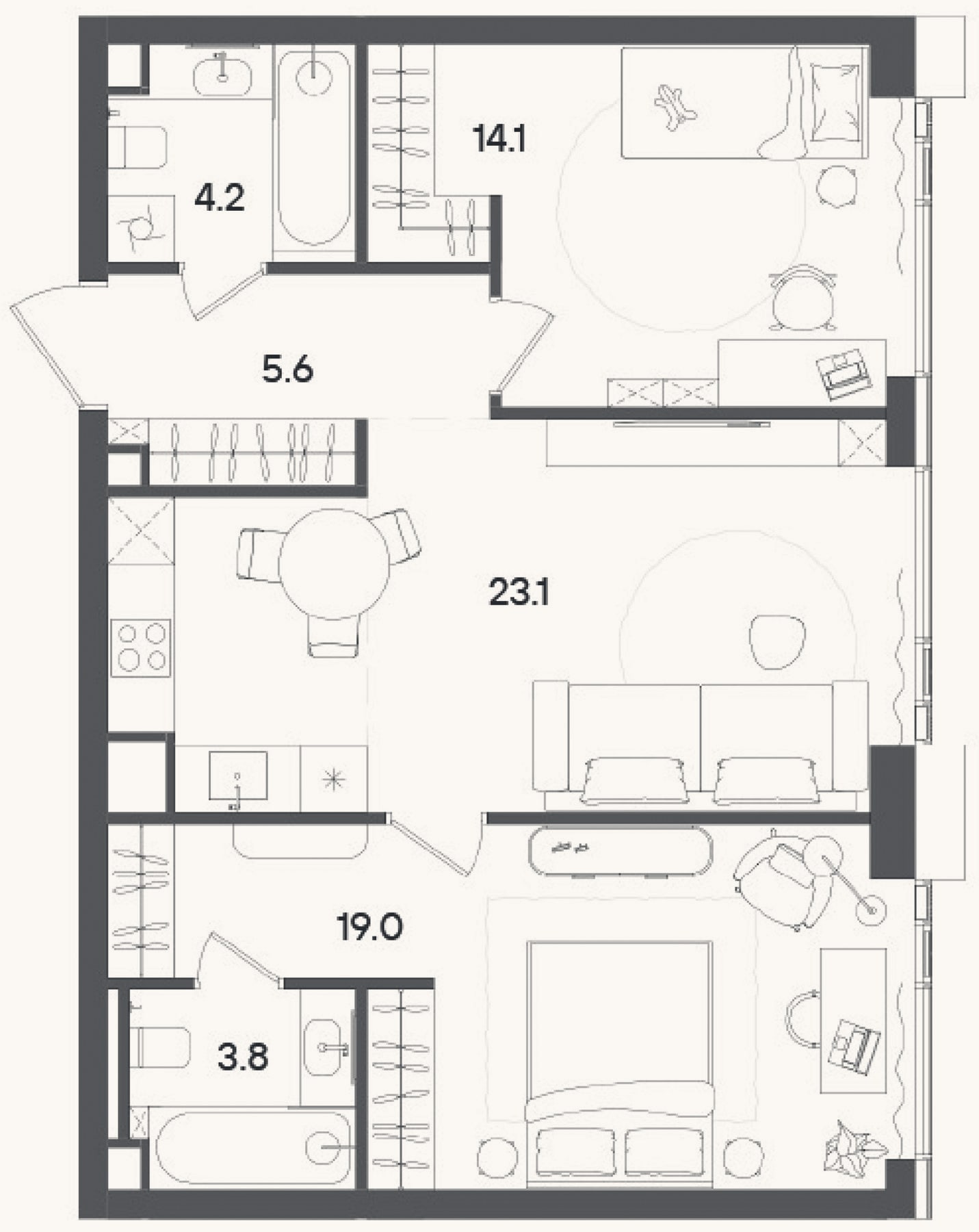 Планировка: 3-к, 70,4 м²