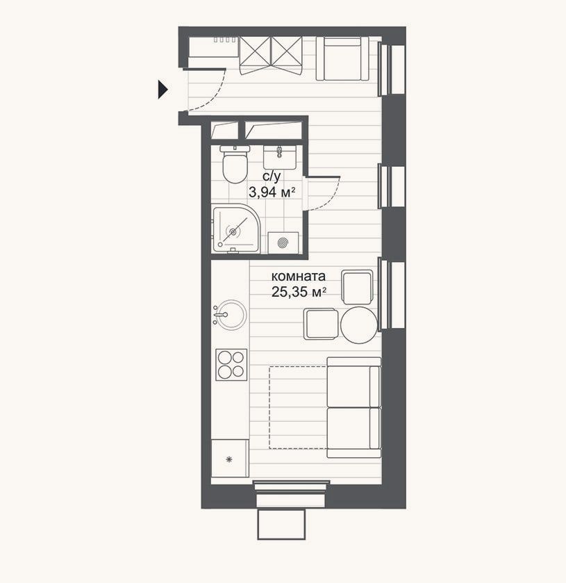Планировка: Студия, 29,3 м²