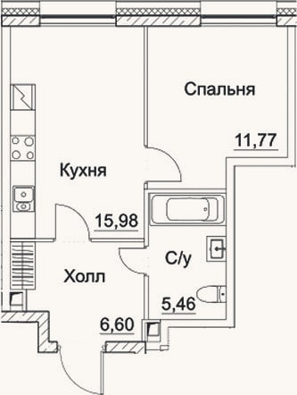 Планировка: 2-к, 39,8 м²