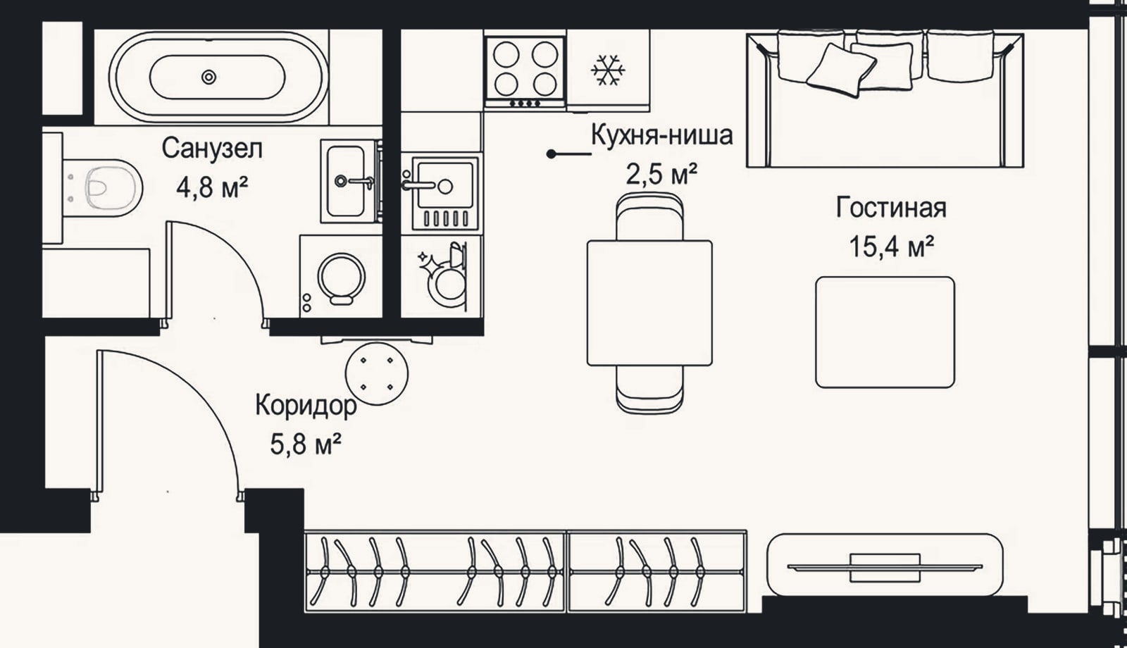 Планировка: Студия, 28,5 м²