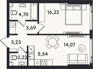 Планировка: 2-к, 49,7 м²