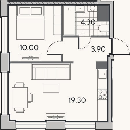 Планировка: 2-к, 37,5 м²
