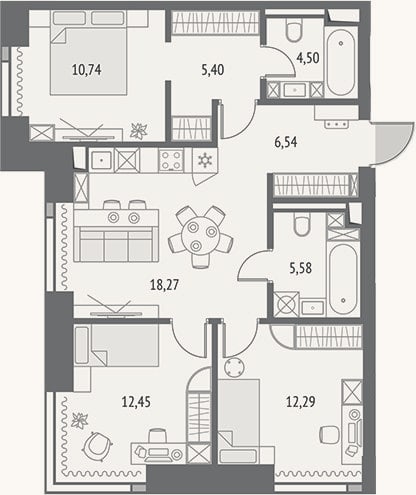 Планировка: 4+ к, 76,8 м²