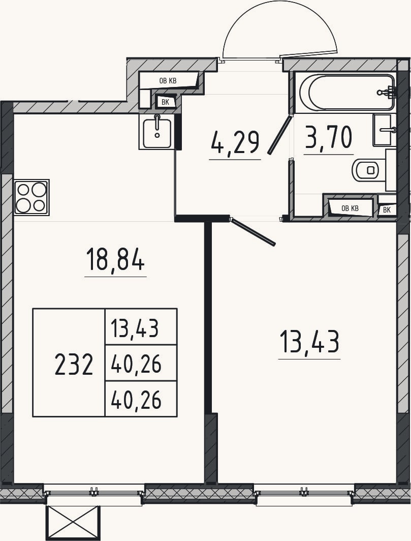 Планировка: 2-к, 40,3 м²