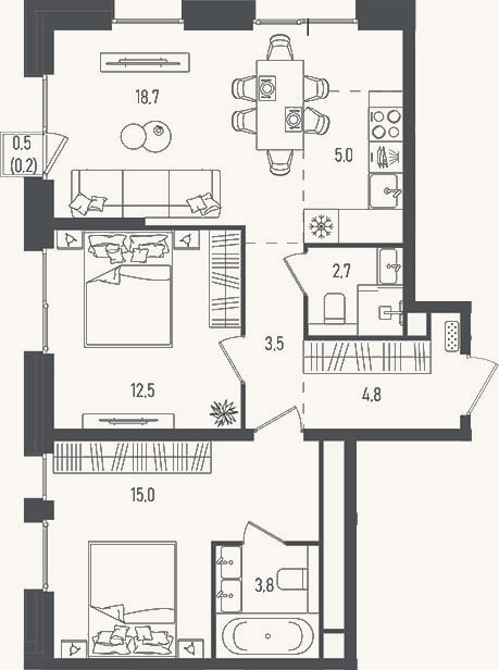 Планировка: 3-к, 65,9 м²
