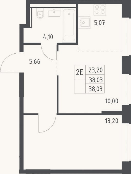 Планировка: 2-к, 38 м²