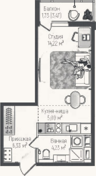 Планировка: Студия, 29,8 м²