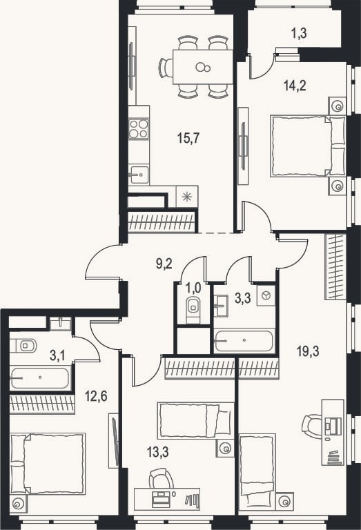 Планировка: 4+ к, 91,7 м²