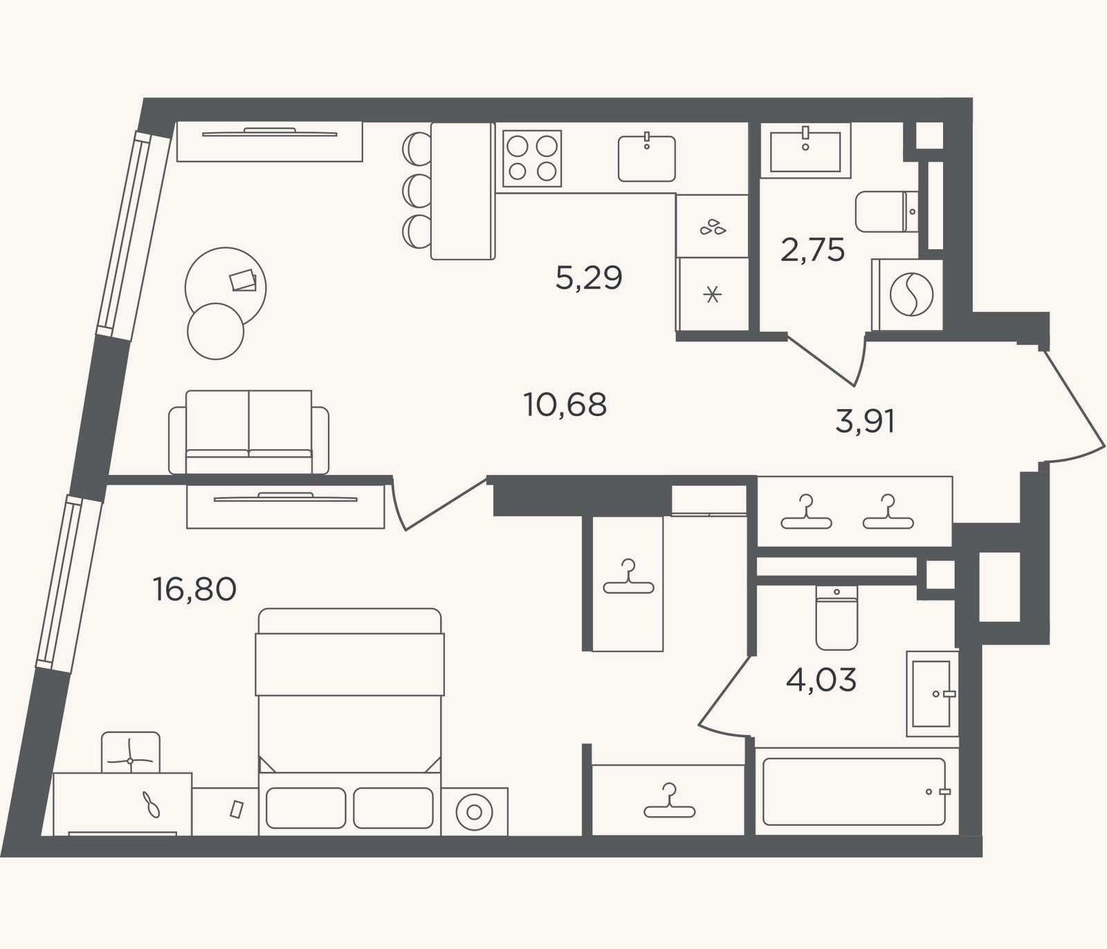 Планировка: 2-к, 43,5 м²