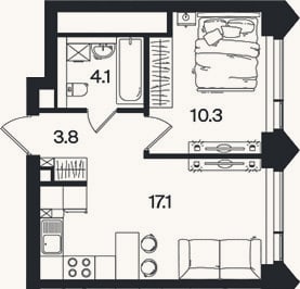 Планировка: 2-к, 35,5 м²