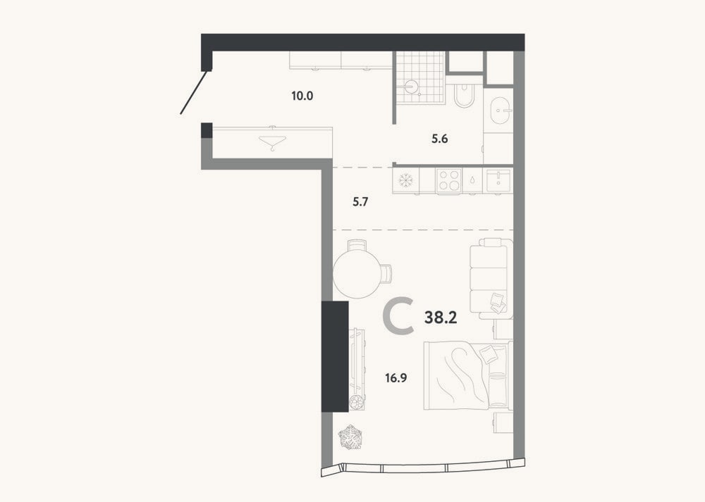 Планировка: Студия, 38,2 м²