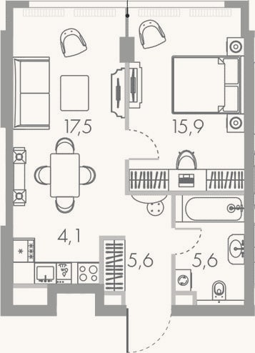 Планировка: 2-к, 48,7 м²