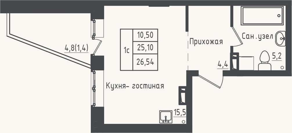 Планировка: Студия, 25,1 м²