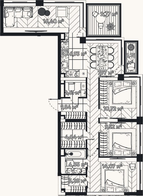 Планировка: 4+ к, 90,5 м²