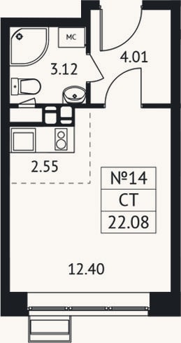 Планировка: Студия, 22,1 м²