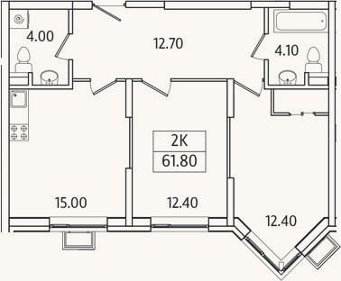 Планировка: 2-к, 61,8 м²