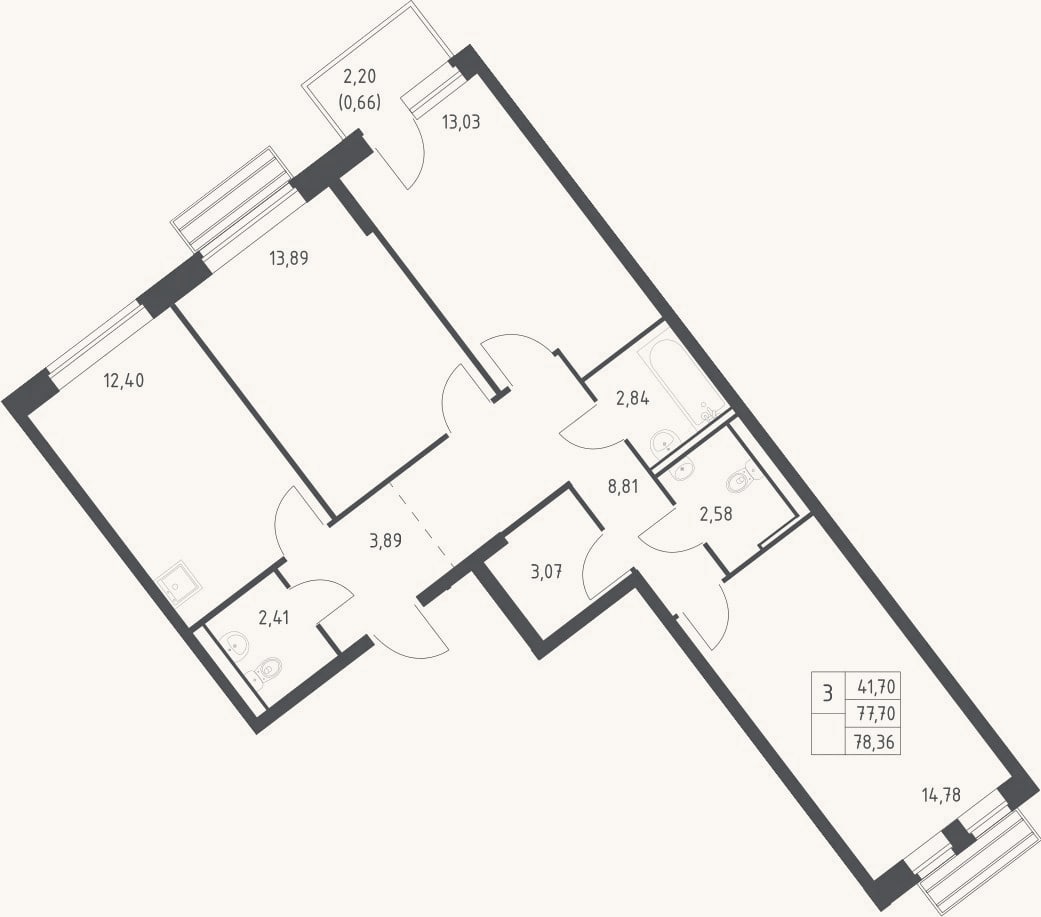 Планировка: 3-к, 76,3 м²