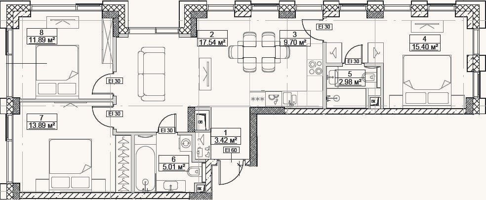 Планировка: 4+ к, 79,8 м²