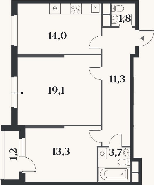 Планировка: 2-к, 63,2 м²