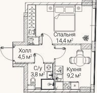 Планировка: 1-к, 32 м²