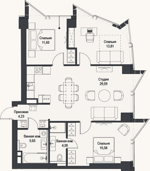 Планировка: 4+ к, 84,5 м²