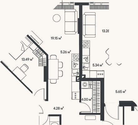 Планировка: 3-к, 77,2 м²