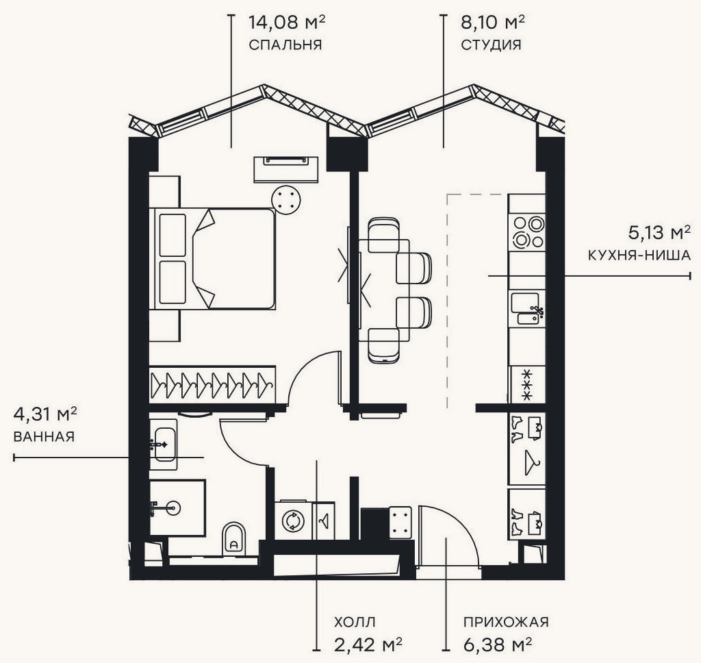 Планировка: 2-к, 40,4 м²
