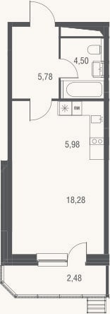 Планировка: Студия, 34,5 м²