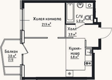 Планировка: Студия, 36,6 м²