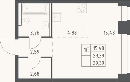 Планировка: Студия, 29,4 м²