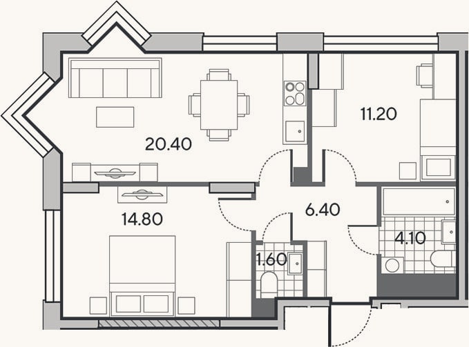 Планировка: 3-к, 58,5 м²