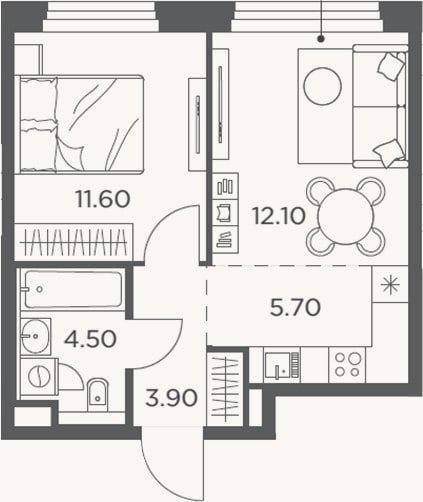 Планировка: 2-к, 37,8 м²