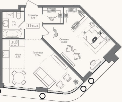 Планировка: 2-к, 66,3 м²