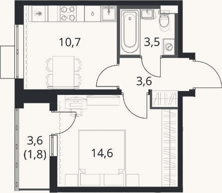 Планировка: 1-к, 32,4 м²
