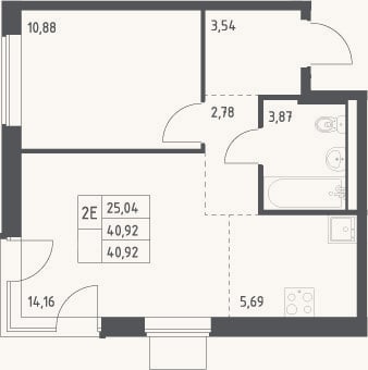 Планировка: 2-к, 40,9 м²