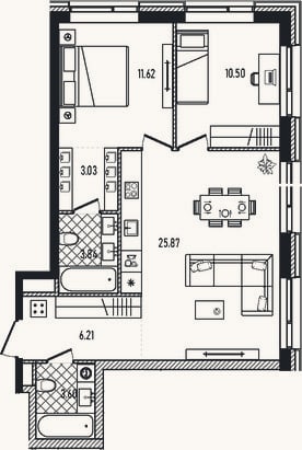 Планировка: 3-к, 64,7 м²