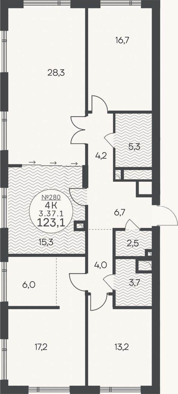 Планировка: 4+ к, 123,1 м²
