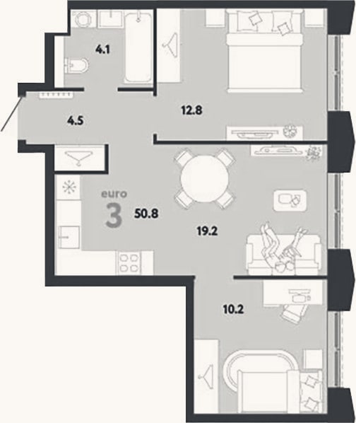 Планировка: 3-к, 50,8 м²