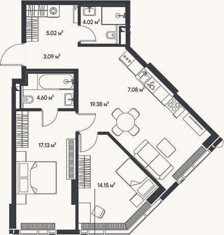 Планировка: 3-к, 74,5 м²