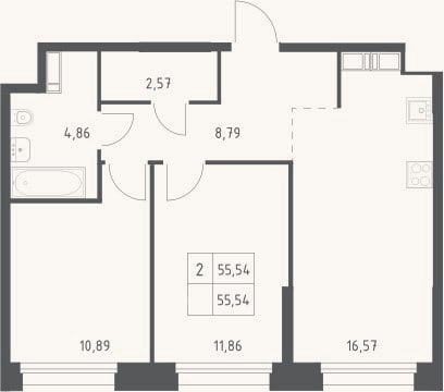 Планировка: 3-к, 55,5 м²