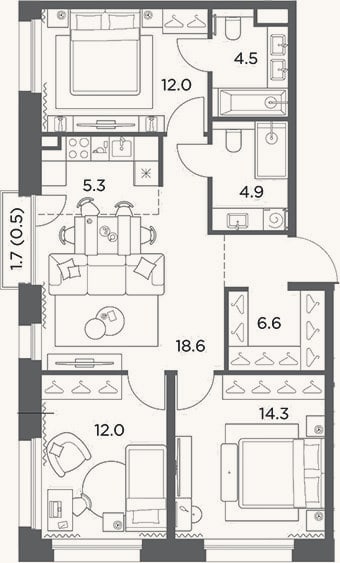 Планировка: 4+ к, 78,2 м²