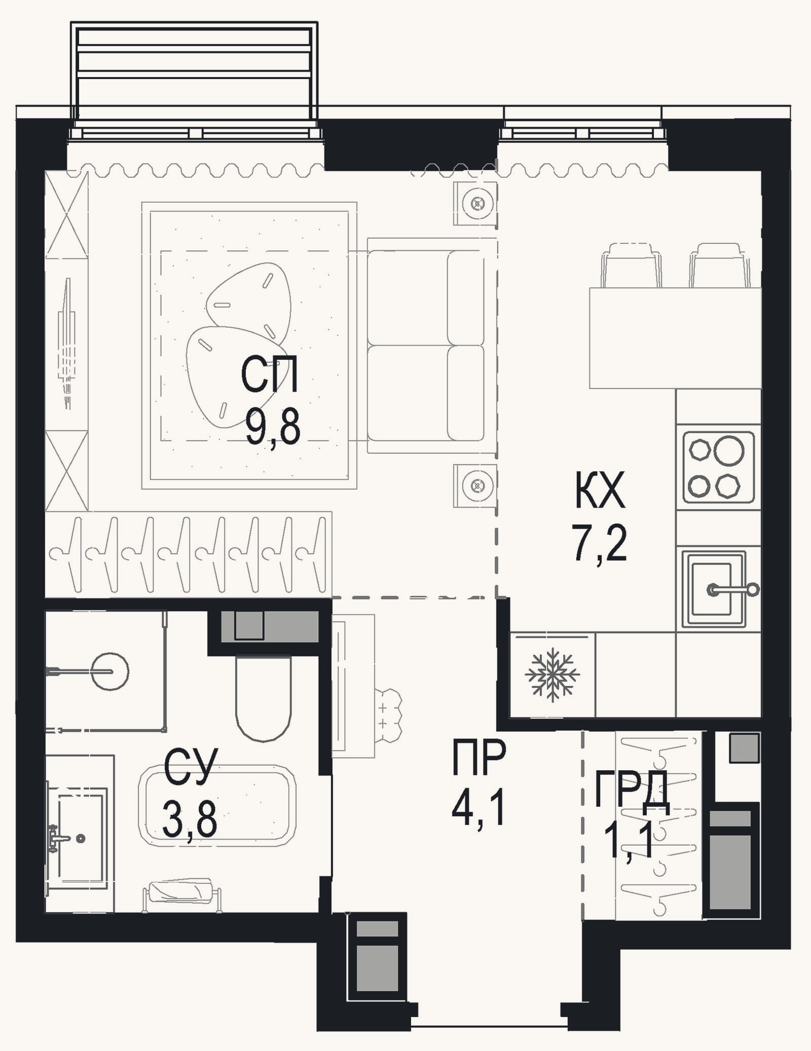 Планировка: Студия, 26 м²