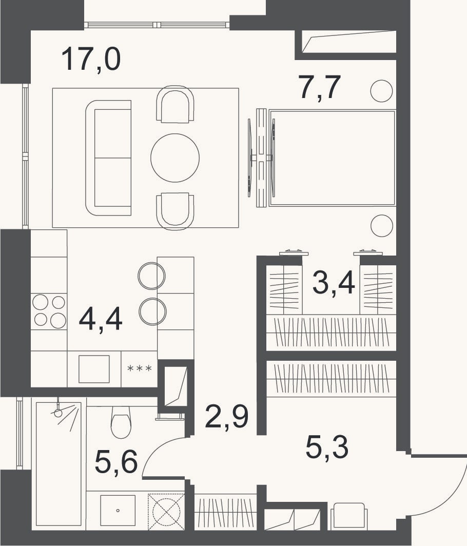 Планировка: 2-к, 47,7 м²