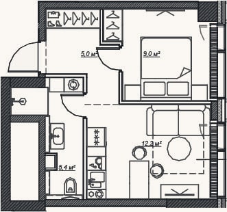 Планировка: 2-к, 31,7 м²