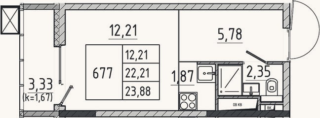 Планировка: Студия, 22,2 м²