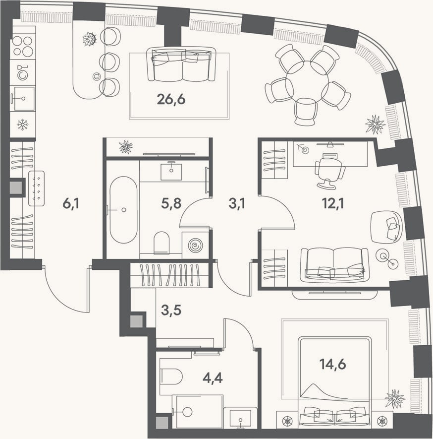 Планировка: 3-к, 76,2 м²
