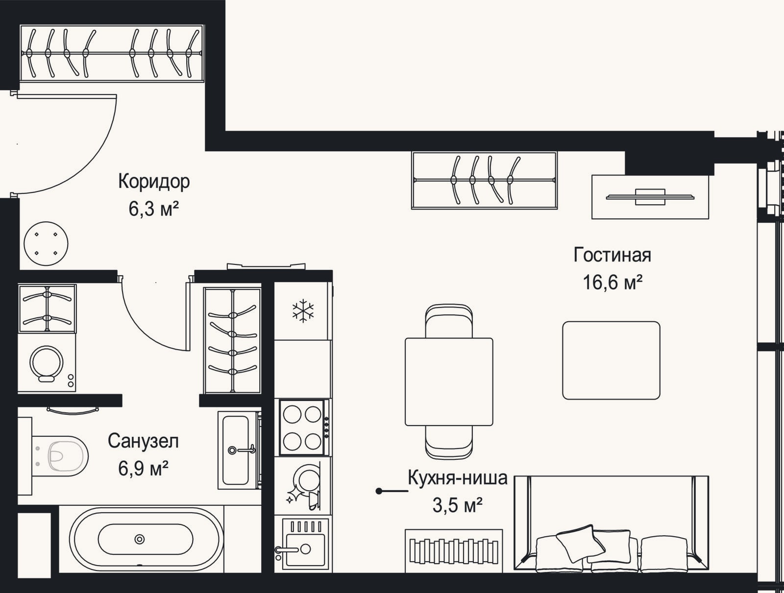 Планировка: Студия, 33,3 м²