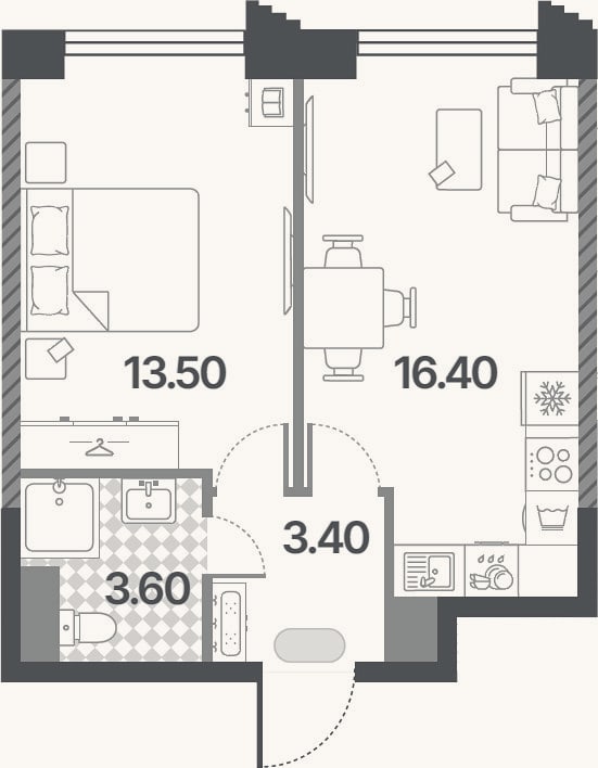 Планировка: 2-к, 36,9 м²