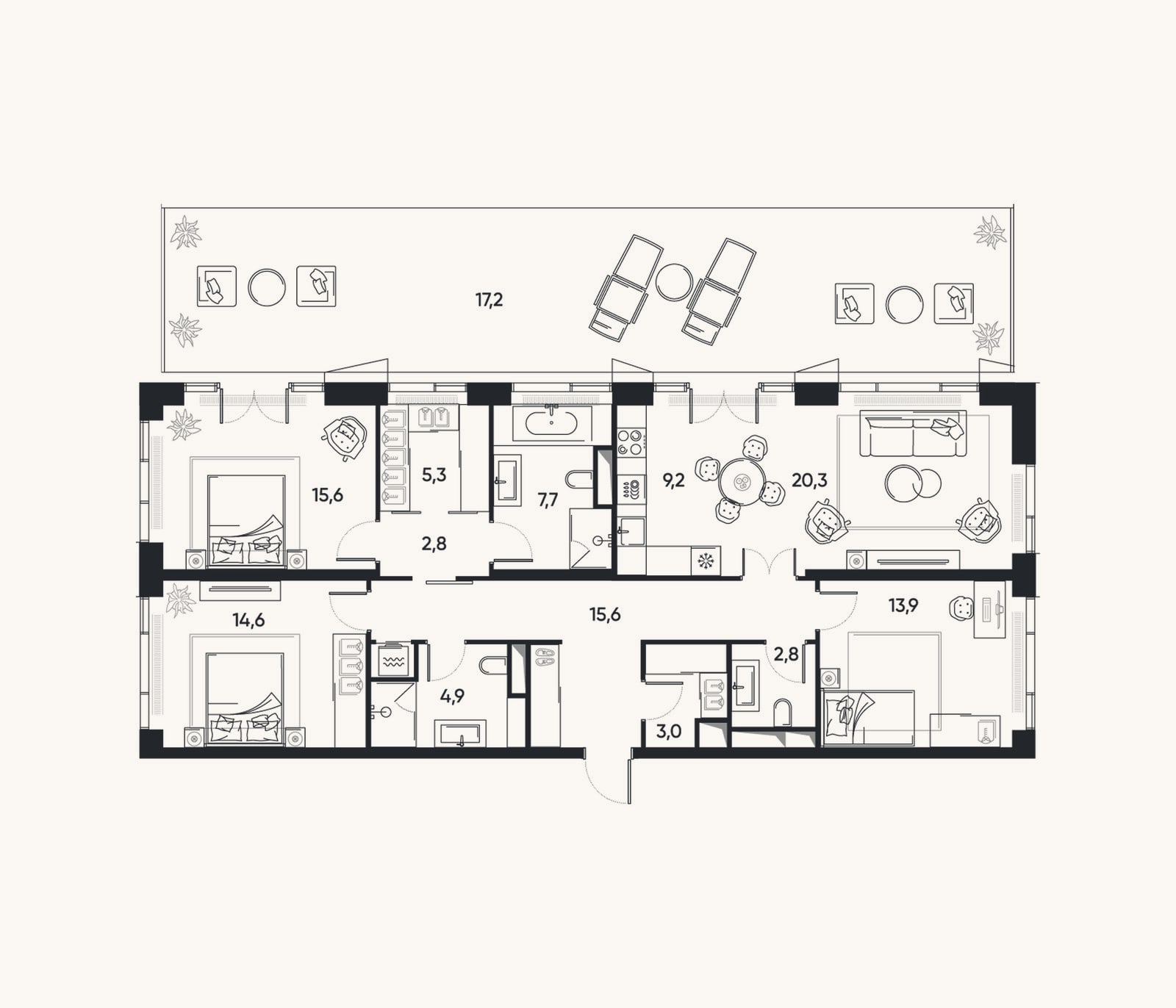 Планировка: 4+ к, 116,6 м²